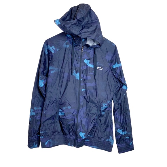 Oakley Lightweight Hydro Tech  Wind Rain Hooded Jacket Blue Camo - Picture 1 of 7